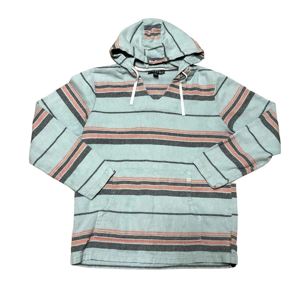 Volcom Beach Hoodie Sz M Blue Black Hooded Surfer Jacket Baja Beach Pullover Men
